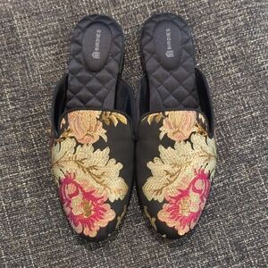 Birdies Black and Gold Quilted Mules